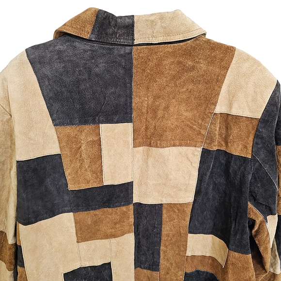 Studio C Retro Patchwork Leather Collared Longsleeve Button Front Jacket… - Picture 15 of 17